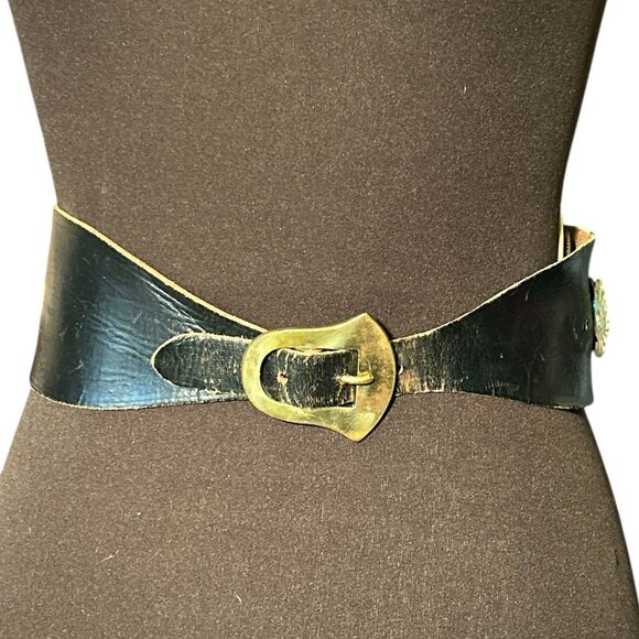 Vintage Ruber Van New York Black Belt With Brass Accents Size Small 24” - Picture 4 of 9
